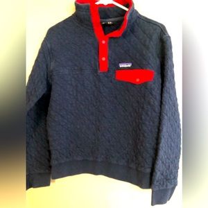 PATAGONIA Blue & Red Quilted Organic Cotton Top Sweater Pullover  Size S